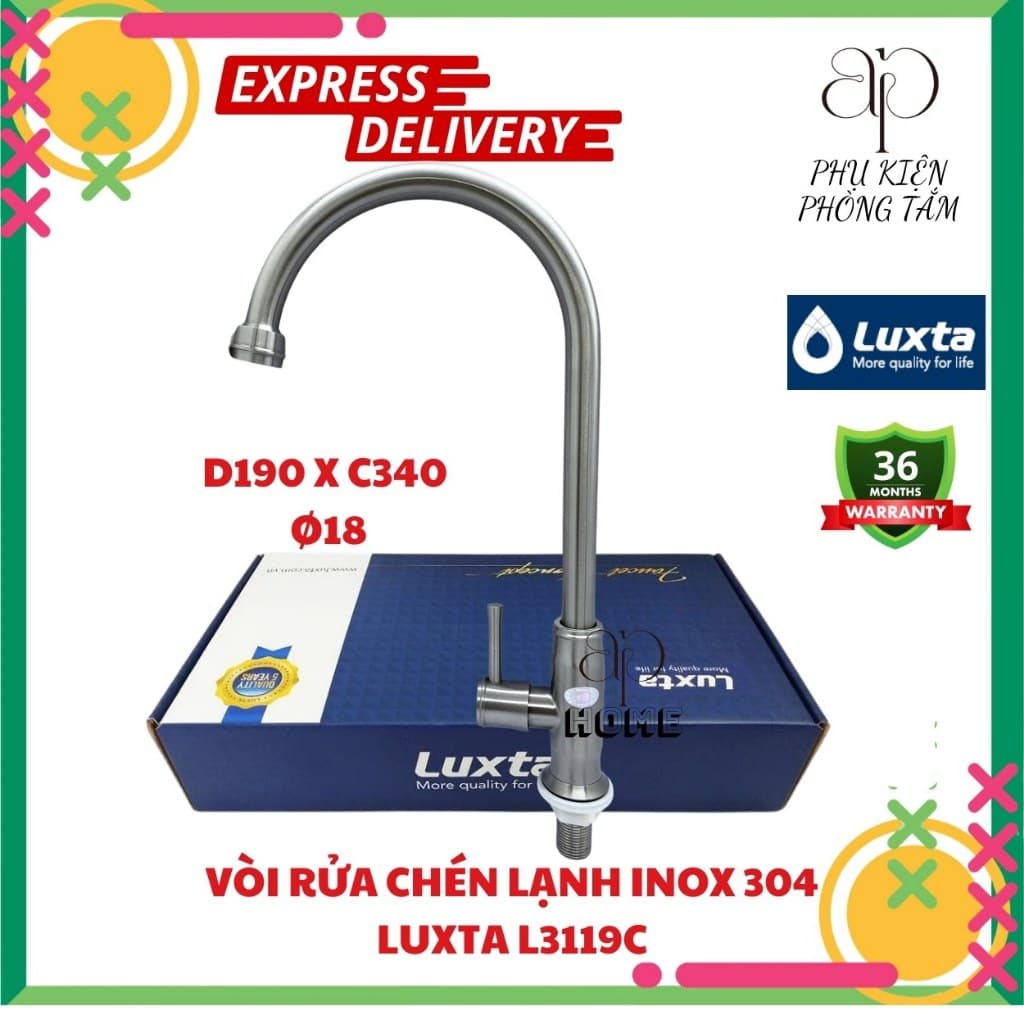 Vòi rửa chén nước lạnh INOX 304 thương hiệu LUXTA L3119C bền đẹp chắc chắn - Phụ Kiện Phòng tắm AP Home