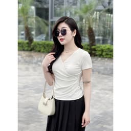 Áo Thun Nữ Cổ Tim Nhún Eo Evalover – Dáng Ôm Vải Cotton Nhật Mềm Mịn Co Giãn 4 Chiều 4