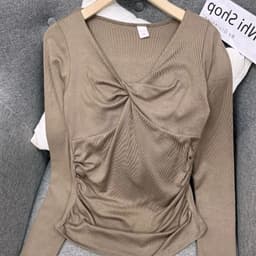 Áo Thun Tay Dài Nữ Bigsize Xoắn Trước LIMO Áo Thun Nữ Dài Tay 45-85Kg Ôm Body Dễ Thương MS085 Áo Kiểu Cổ V Xinh 2