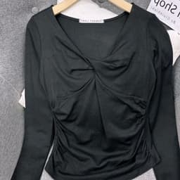 Áo Thun Tay Dài Nữ Bigsize Xoắn Trước LIMO Áo Thun Nữ Dài Tay 45-85Kg Ôm Body Dễ Thương MS085 Áo Kiểu Cổ V Xinh 4