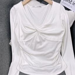 Áo Thun Tay Dài Nữ Bigsize Xoắn Trước LIMO Áo Thun Nữ Dài Tay 45-85Kg Ôm Body Dễ Thương MS085 Áo Kiểu Cổ V Xinh 3
