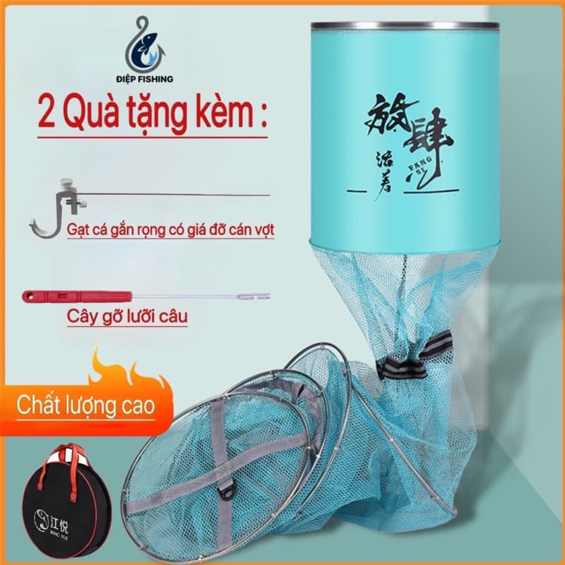( Tặng Gạt Cá + Gỡ Lưỡi ) Rọng cá FANGSI khung inox bền đẹp cao cấp, giỏ đựng cá đồ câu cá giá rẻ