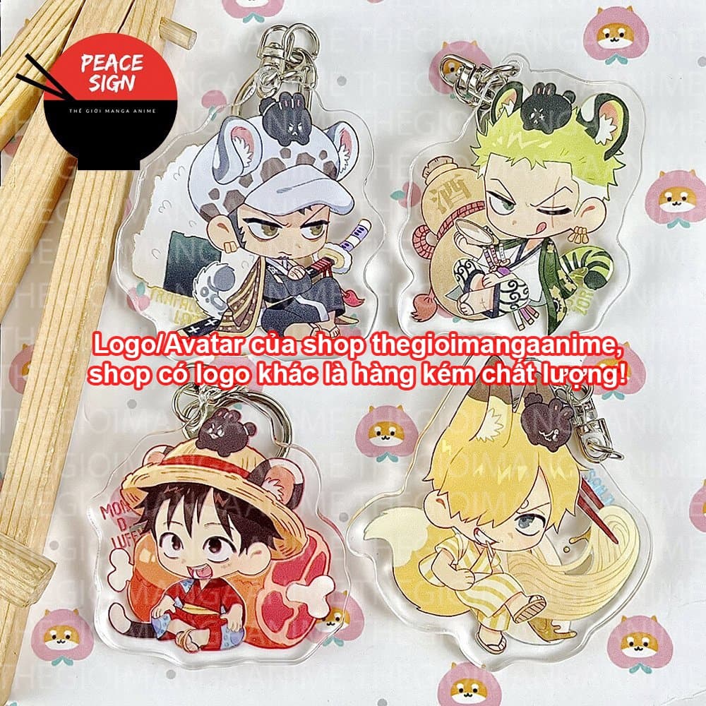 (Mua 1 tặng 1) Móc khóa ONE PIECE ĐẢO HẢI TẶC TAI THÚ ĐỒ ĂN in hình anime chibi acrylic dễ thương zoro sanji luffy law