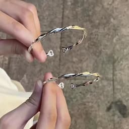 Vòng Tay Titan Nữ Hình Bướm Trái Tim Chữ Phúc - Lắc Tay Kiềng Cứng Thời Trang Thả Charm Điều Chỉnh Size 7
