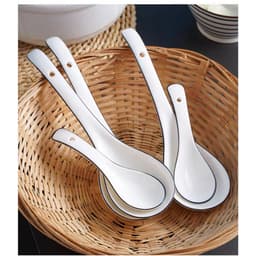 (SẴN) Muôi canh, thìa sứ kim cương trắng viền đen phong cách Bắc Âu - Muỗng vá sứ trắng cao cấp xuất khẩu 2