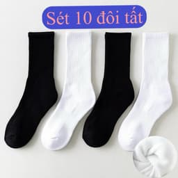 Sét 10 đôi Tất  trắng đen nam nữ cổ cao cổ trung cổ ngắn chất liệu cotton 1
