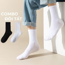 Sét 10 đôi Tất  trắng đen nam nữ cổ cao cổ trung cổ ngắn chất liệu cotton 7