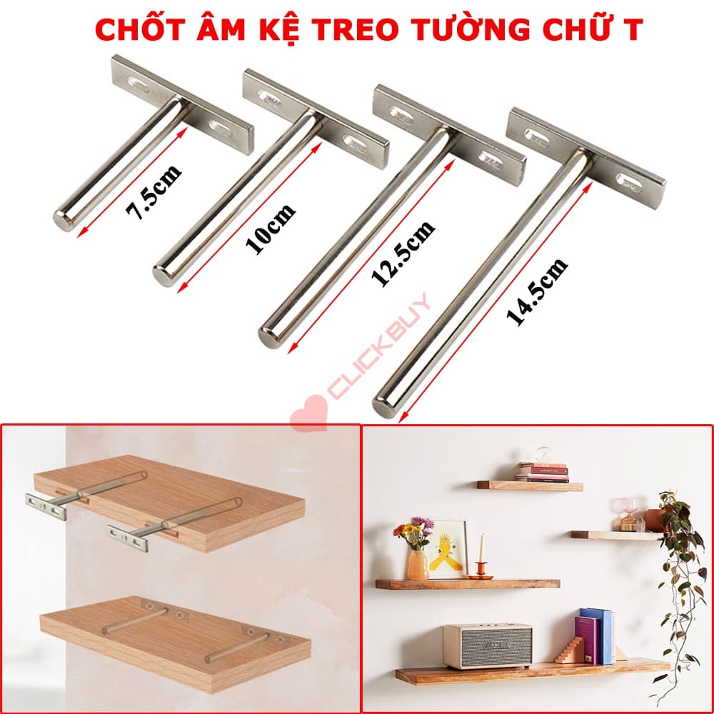 Chốt Âm Kệ Treo Tường Chữ T Nhiều Kích Thước Phù Hợp Treo Kệ Tường, Kệ Gỗ Tivi Mà Không Lộ Vít