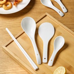 (SẴN) Muôi canh, thìa sứ kim cương trắng viền đen phong cách Bắc Âu - Muỗng vá sứ trắng cao cấp xuất khẩu 5