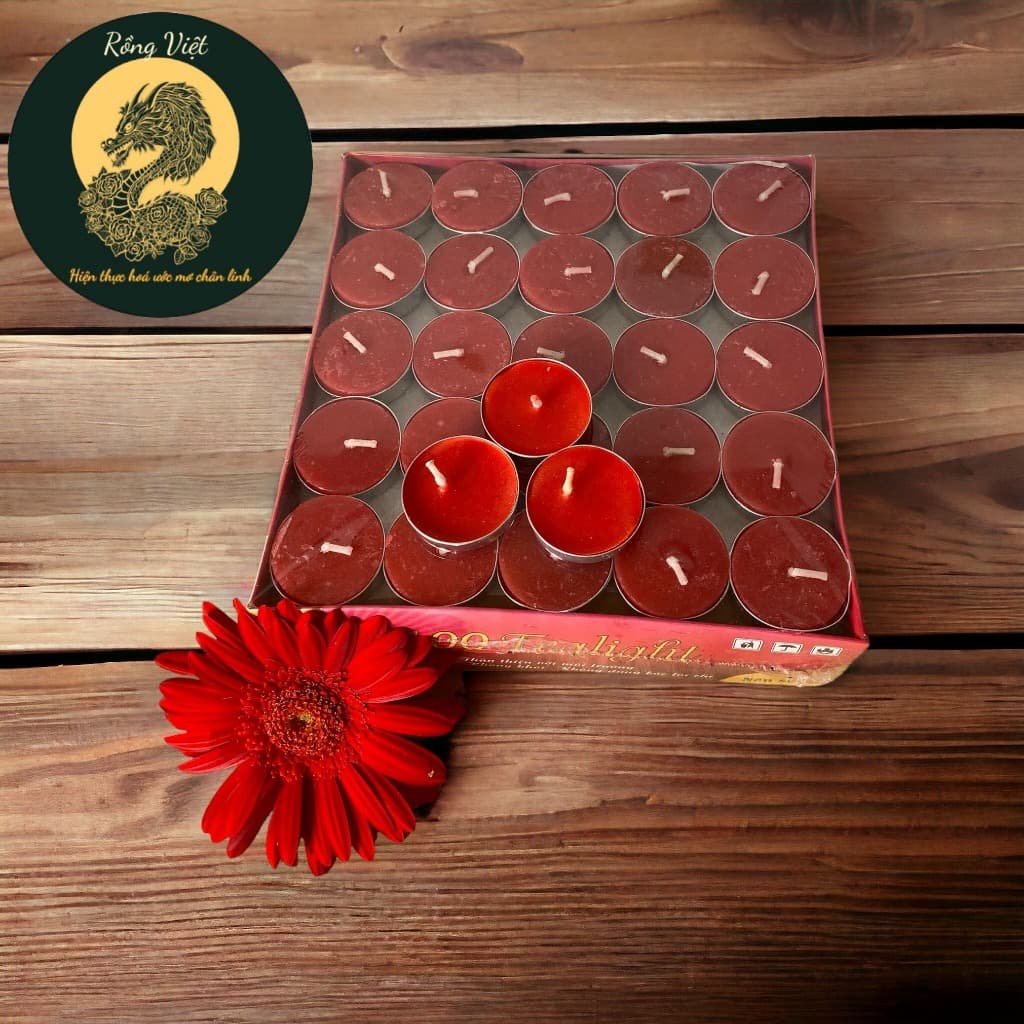 "Hộp nến tealight 100 viên Rồng Việt, nến thơm dâng ban thờ thần tài, gia tiên, giúp dâng sao giải hạn."