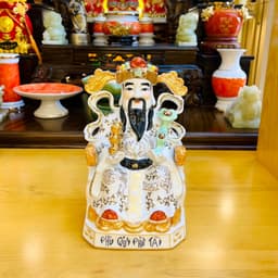 Tượng thần tài, thổ địa trắng gấm xanh RỒNG VIỆT, tượng thần phát gốm sứ bát tràng cao cấp 3