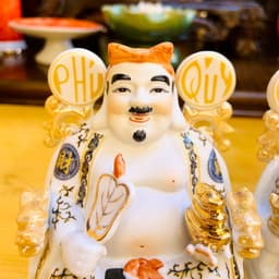 Tượng thần tài, thổ địa trắng gấm xanh RỒNG VIỆT, tượng thần phát gốm sứ bát tràng cao cấp 4