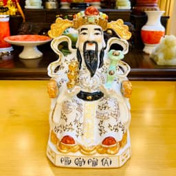 Tượng thần tài, thổ địa trắng gấm xanh RỒNG VIỆT, tượng thần phát gốm sứ bát tràng cao cấp 6