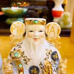 Tượng thần tài, thổ địa trắng gấm xanh RỒNG VIỆT, tượng thần phát gốm sứ bát tràng cao cấp 7