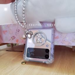 [HÌNH THẬT CÓ SẴN] Ốp Z Flip 8 - Flip 7 - Flip 6 - Flip5 5G tráng gương chống sốc vòng đá charm gấu kèm dây dễ thương 2