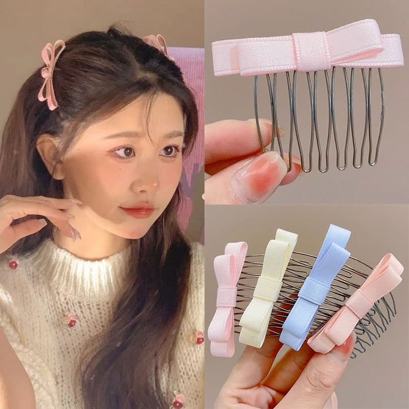 Kẹp Xược tóc, lược cài tóc tạo kiểu đính nơ nhiều màu, set 2 kẹp xược tóc mái, nhatle.shopsi