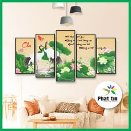 Bộ 5 tấm tranh ghép hoa sen, tranh decor phong hiện đại, tranh tráng gương dán tường không khung, có sẵn keo 1