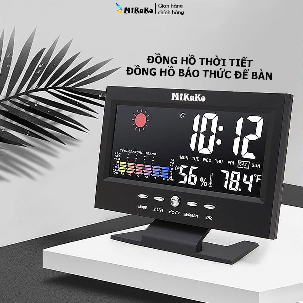 Đồng Hồ Thời Tiết MiKako Cảm Ứng Âm Thanh - Đồng Hồ Báo Thức Sang Trọng Cho Bàn Làm Việc
