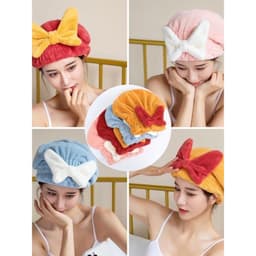 Khăn ủ tóc - Khăn quấn tóc gội đầu cao cấp, vải cotton mềm mại mũ ủ tóc gội đầu nhanh khô có nơ dễ thương cho nữ 2