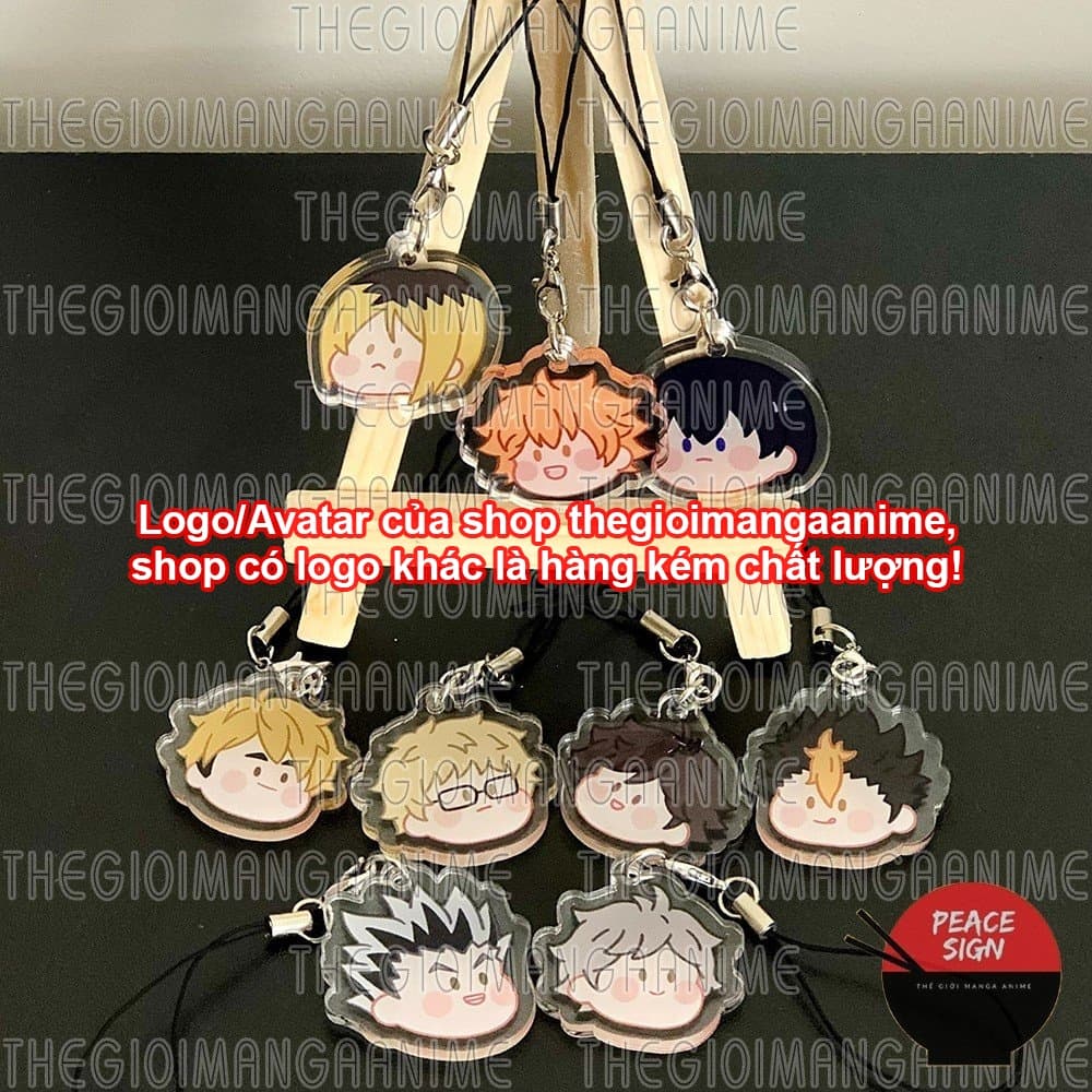 (mua 1 tặng 1) Móc dây treo điện thoại HAIKYUU! ver FACE CHIBI hình in 2 mặt