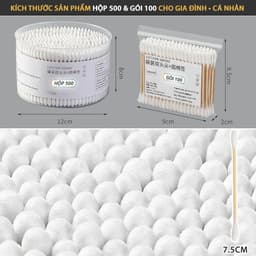 Hộp 500 Tăm Bông Thân Gỗ Tre Ngoáy Tai Người Lớn 2 Đầu Vệ Sinh Tai Đa Năng An Toàn Tiện Lợi 3