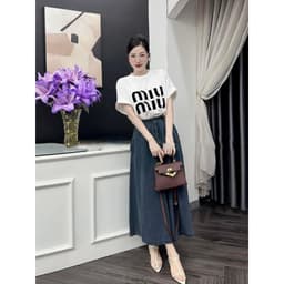 Sét chân váy jean có chun lưng và áo phông miumiu  siêu xinh có bigsize 4