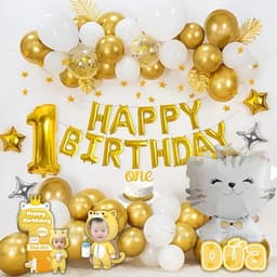 Set bóng trang trí sinh nhật chủ đề mèo tone màu vàng gold siêu xinh cho bé gái KIT07 Babuu Decor 1