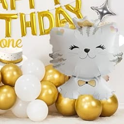 Set bóng trang trí sinh nhật chủ đề mèo tone màu vàng gold siêu xinh cho bé gái KIT07 Babuu Decor 6