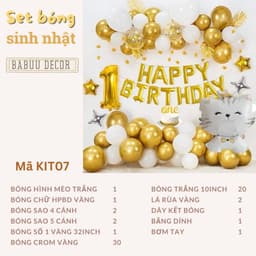 Set bóng trang trí sinh nhật chủ đề mèo tone màu vàng gold siêu xinh cho bé gái KIT07 Babuu Decor 4