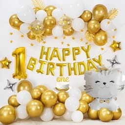 Set bóng trang trí sinh nhật chủ đề mèo tone màu vàng gold siêu xinh cho bé gái KIT07 Babuu Decor 2