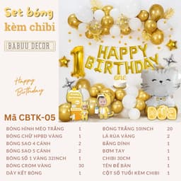 Set bóng trang trí sinh nhật chủ đề mèo tone màu vàng gold siêu xinh cho bé gái KIT07 Babuu Decor 3