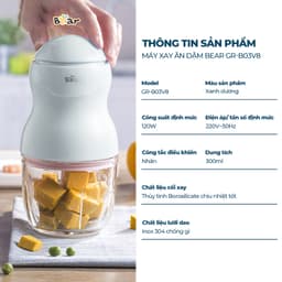Máy Xay Ăn Dặm Bear GR-B03V8, Cối Thủy Tinh - 8 Lưỡi Dao Inox 316, Hàng Chính Hãng 6