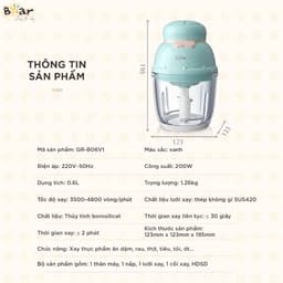 Máy Xay Ăn Dặm Bear GR-B06V1, 0.6lit - 200w, Xay Cháo Thịt Rau Củ Siêu Nhuyễn, Hàng Chính Hãng 3