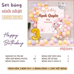Đồ trang trí sinh nhật, set bóng trang trí tuổi mèo cho bé gái tone hồng dễ thương MEO04 3