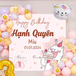 Đồ trang trí sinh nhật, set bóng trang trí tuổi mèo cho bé gái tone hồng dễ thương MEO04 4