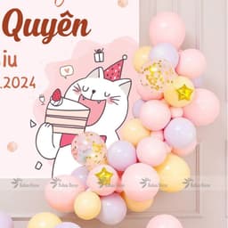Đồ trang trí sinh nhật, set bóng trang trí tuổi mèo cho bé gái tone hồng dễ thương MEO04 5