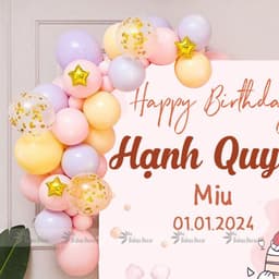 Đồ trang trí sinh nhật, set bóng trang trí tuổi mèo cho bé gái tone hồng dễ thương MEO04 6