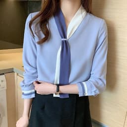 Áo nơ nữ phối màu, A4480 áo nữ công sở thanh lịch, áo nữ công sở full size 40-90kg 2