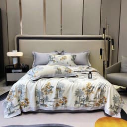 Bộ Chăn Ga Gối Lụa Thái 4 Món(1 ga + 2 vỏ gối đầu + 1 chăn chần bông)mát lạnh nhà miubediing 4