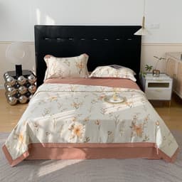Bộ Chăn Ga Gối Lụa Thái 4 Món(1 ga + 2 vỏ gối đầu + 1 chăn chần bông)mát lạnh nhà miubediing 5