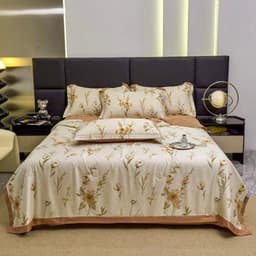 Bộ Chăn Ga Gối Lụa Thái 4 Món(1 ga + 2 vỏ gối đầu + 1 chăn chần bông)mát lạnh nhà miubediing 6
