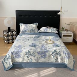 Bộ Chăn Ga Gối Lụa Thái 4 Món(1 ga + 2 vỏ gối đầu + 1 chăn chần bông)mát lạnh nhà miubediing 3