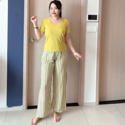 Đồ Bộ Nữ Bigsize ESHOP DB338 Áo Tay Ngắn Phối Quần Sọc Ống Rộng Suông, Set Mặc Nhà Đi Chơi Thoải Mái 6