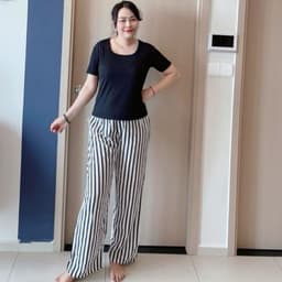 Đồ Bộ Nữ Bigsize ESHOP DB338 Áo Tay Ngắn Phối Quần Sọc Ống Rộng Suông, Set Mặc Nhà Đi Chơi Thoải Mái 7