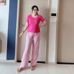 Đồ Bộ Nữ Bigsize ESHOP DB338 Áo Tay Ngắn Phối Quần Sọc Ống Rộng Suông, Set Mặc Nhà Đi Chơi Thoải Mái 5