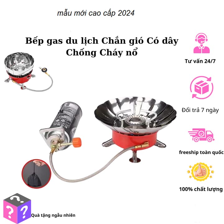 Bếp Ga Mini Chống Gió Có dây Chống Cháy , Gấp Gọn Tiện Dụng Cho Giã Ngoại Du Lịch