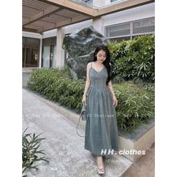 Váy yếm 2 dây nữ bò mềm chun sau dáng xoè, váy jeans phong cách hè hot hit 2024 3
