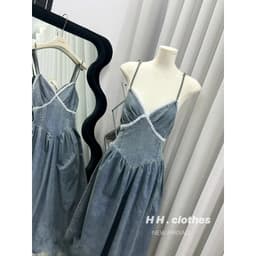 Váy yếm 2 dây nữ bò mềm chun sau dáng xoè, váy jeans phong cách hè hot hit 2024 6