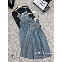 Váy yếm 2 dây nữ bò mềm chun sau dáng xoè, váy jeans phong cách hè hot hit 2024 4
