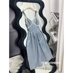 Váy yếm 2 dây nữ bò mềm chun sau dáng xoè, váy jeans phong cách hè hot hit 2024 5